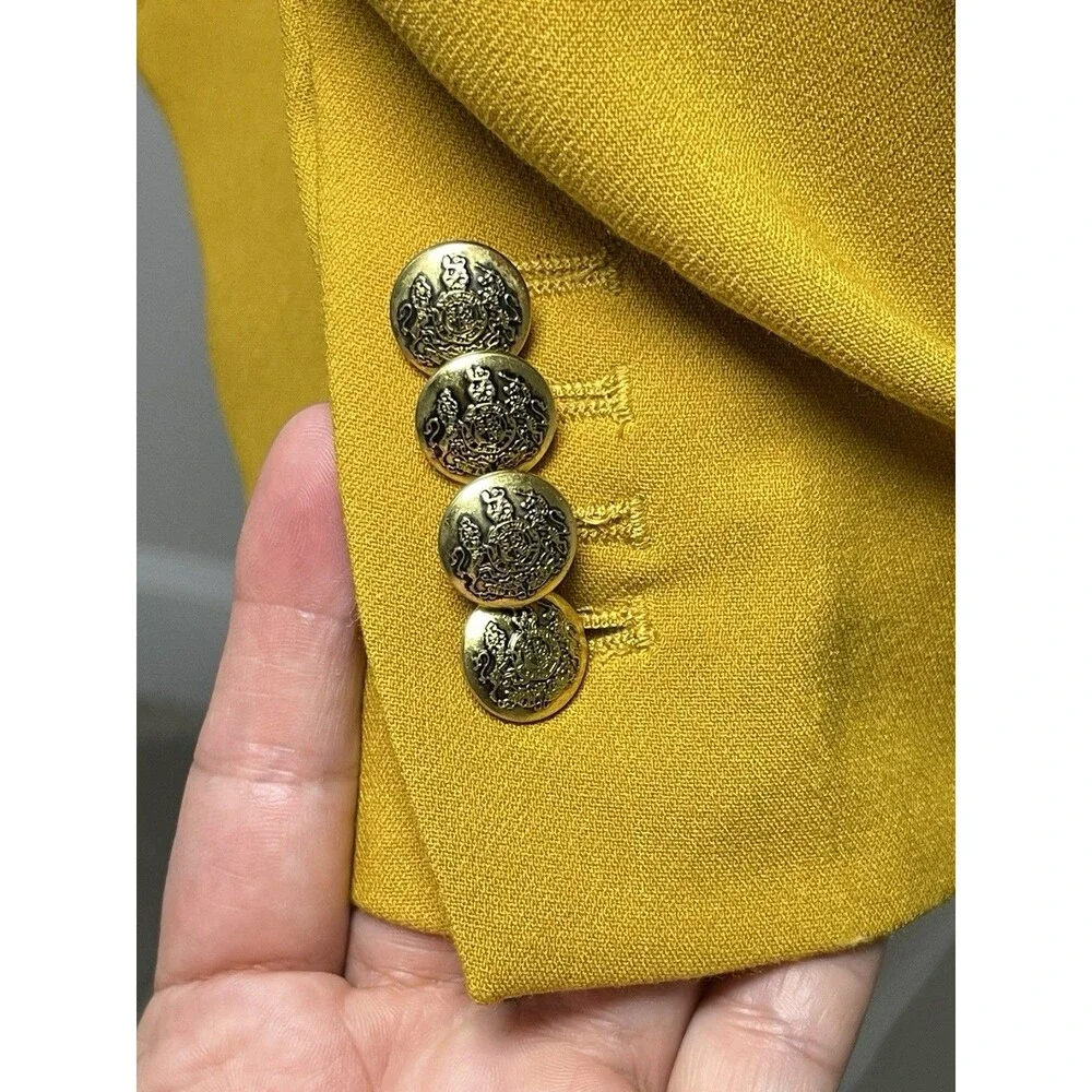 Banana Republic Double Breasted Blazer Gold Button Mustard 10‎ Petite Preppy
